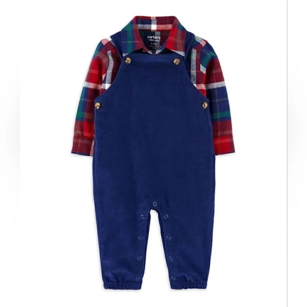 New Carter's Baby Boy Christmas Holiday Overalls Set, 2-Piece